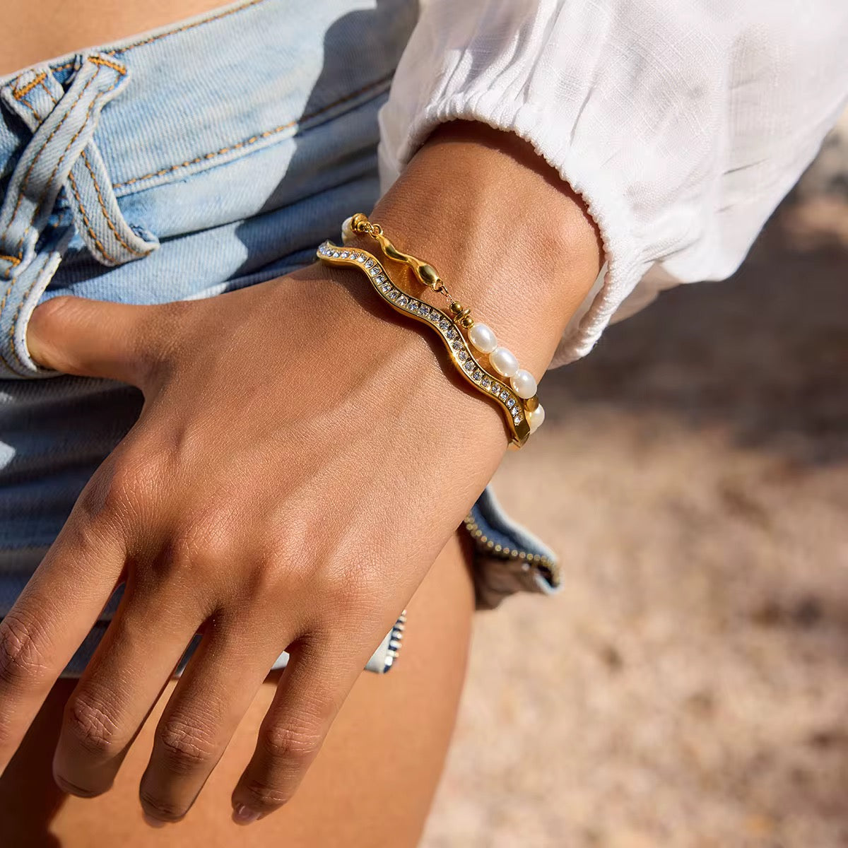 Pearl Link Bracelet in 18K Gold