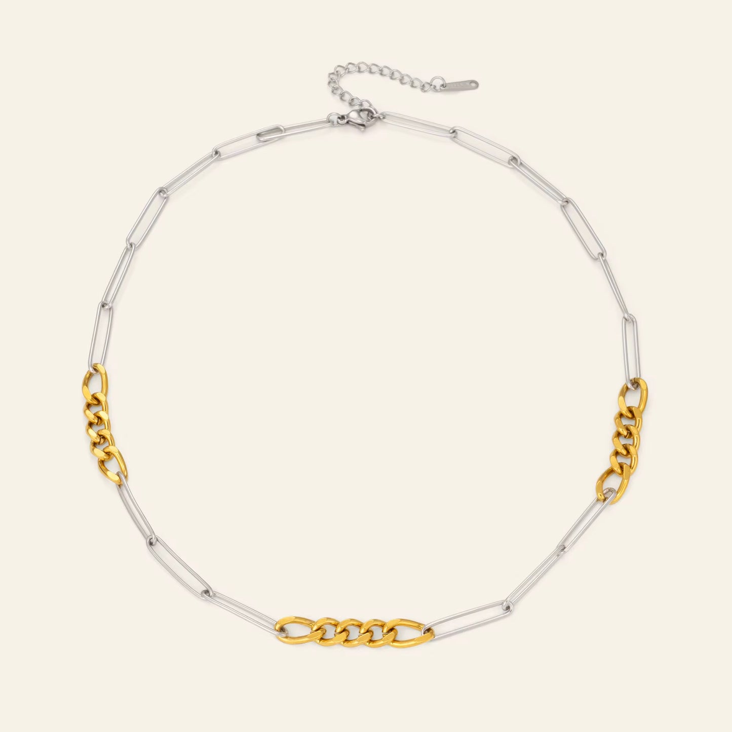 Two-Tone Paperclip Chain Necklace - Waterproof Stainless Steel, Hypoallergenic