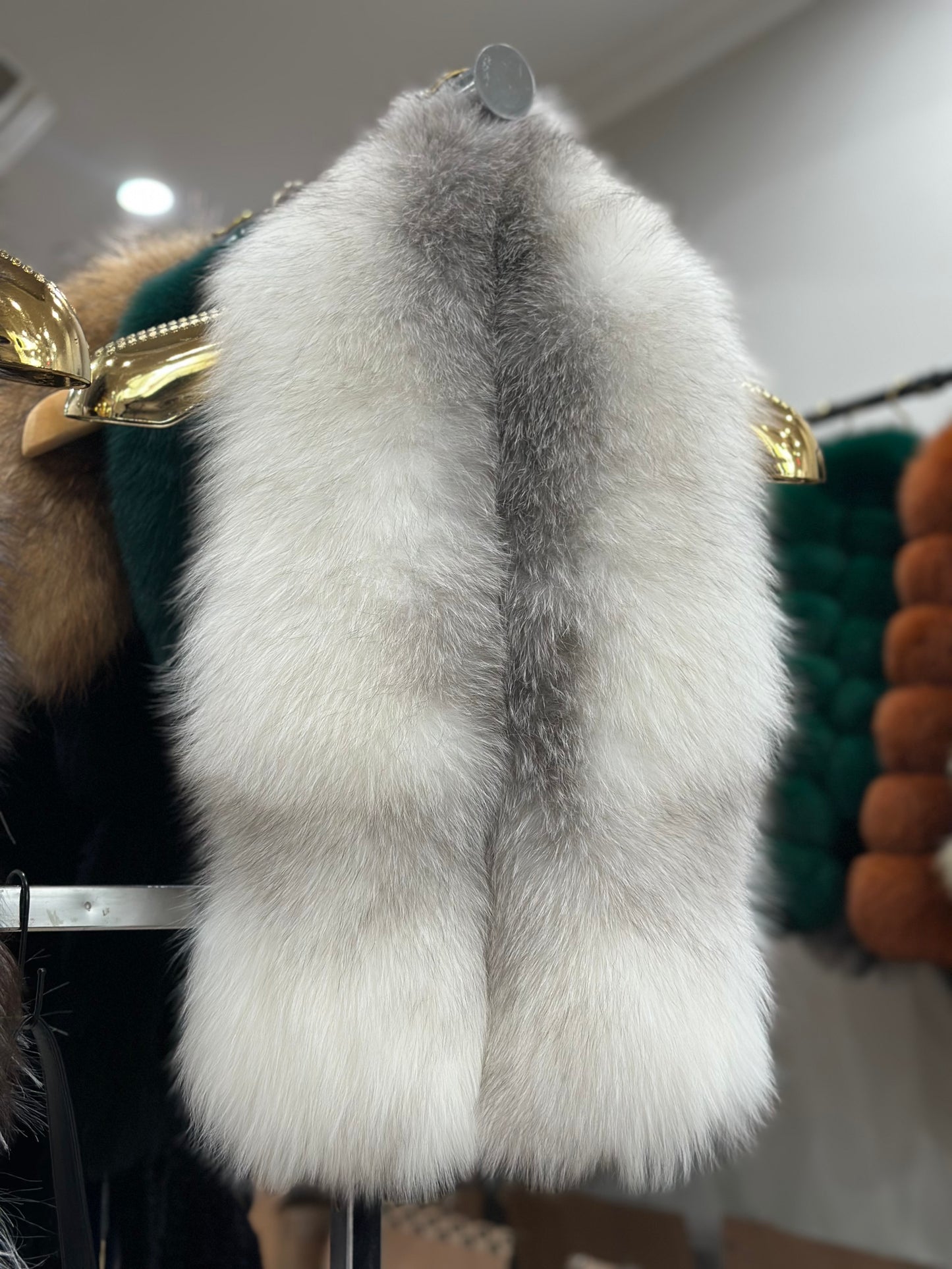 Genuine Silver Fox Fur Scarf Collar – Signature Strap Detail