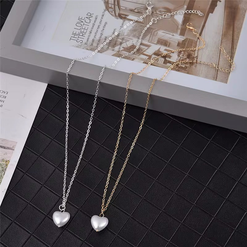 Heart Shaped Pearl Pendant Necklace