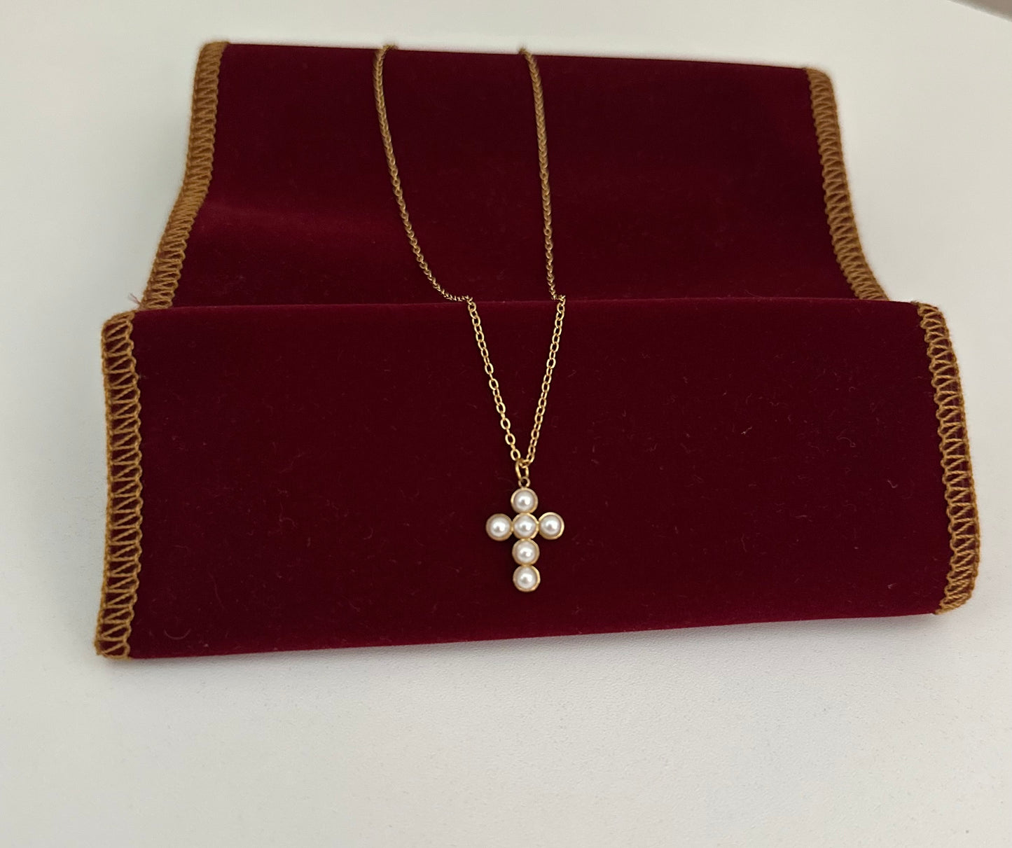 18K Gold Plated Pearl Cross Necklace