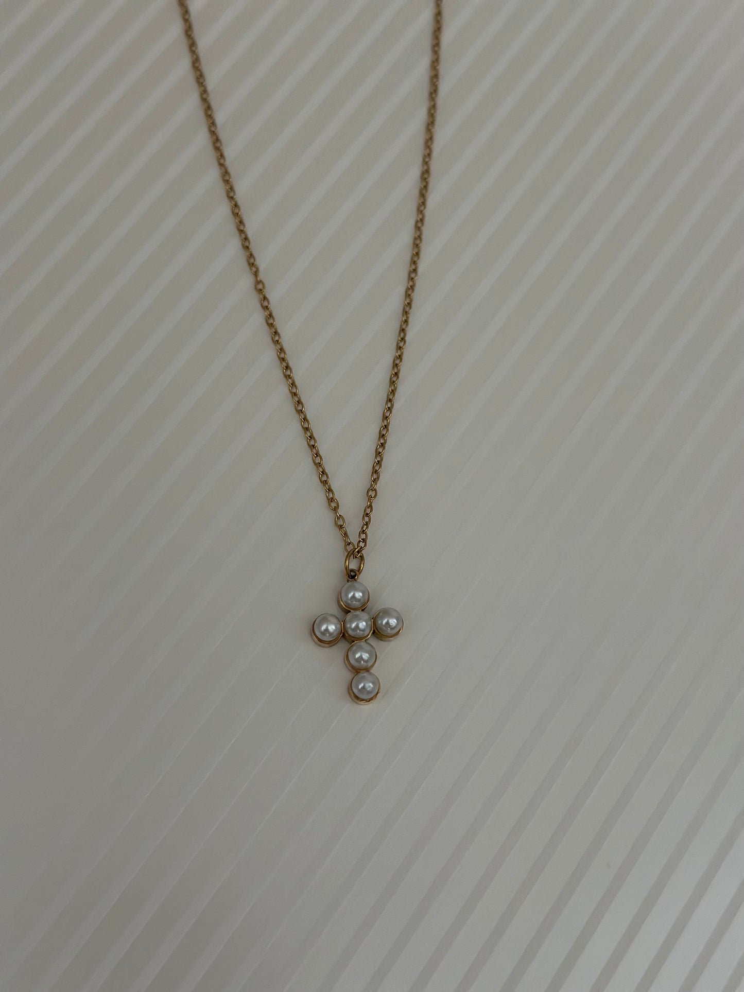 18K Gold Plated Pearl Cross Necklace