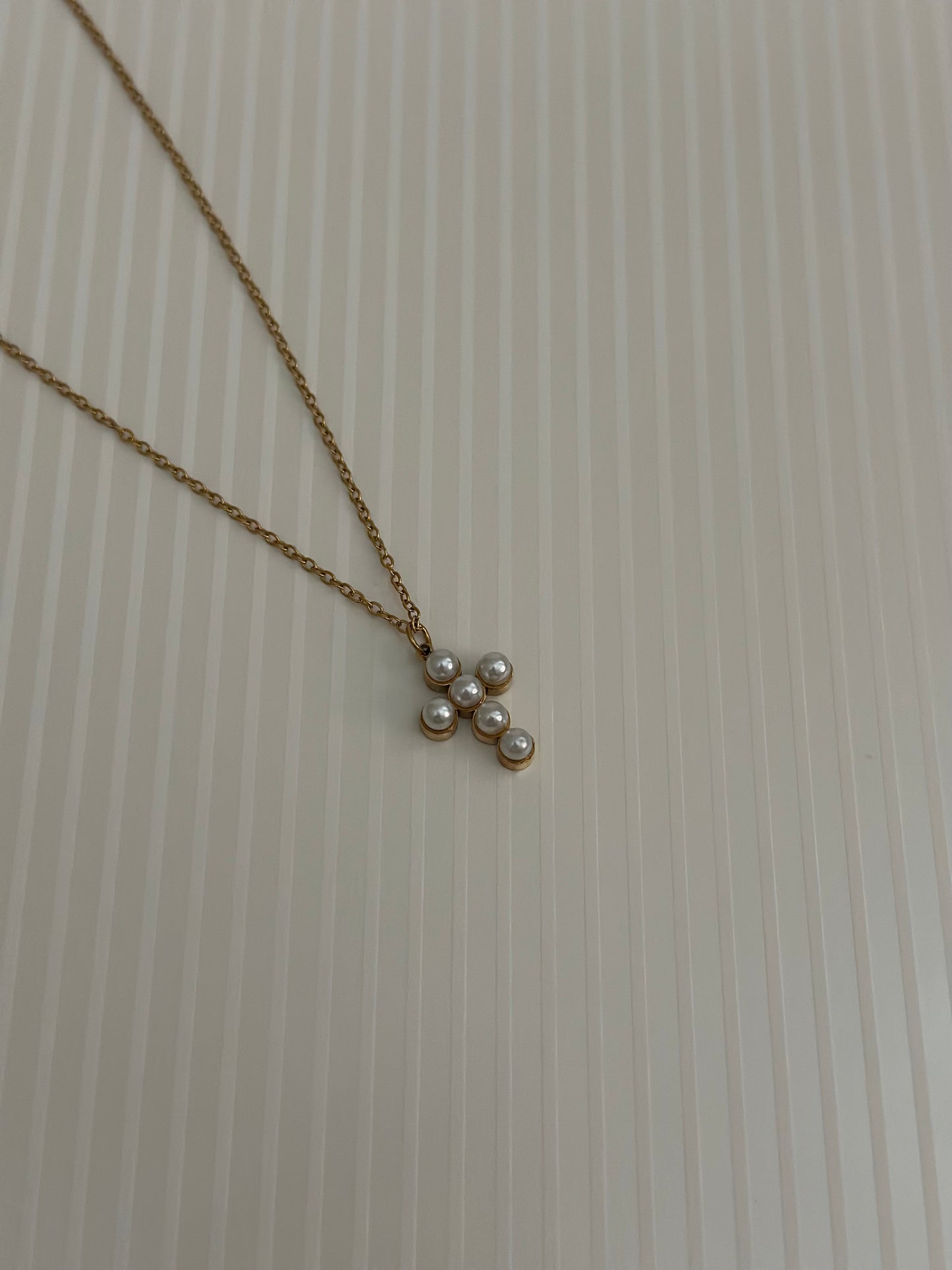 18K Gold Plated Pearl Cross Necklace