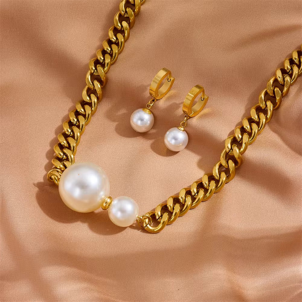 18K Gold Plated Chain with two Statement Pearls Necklace
