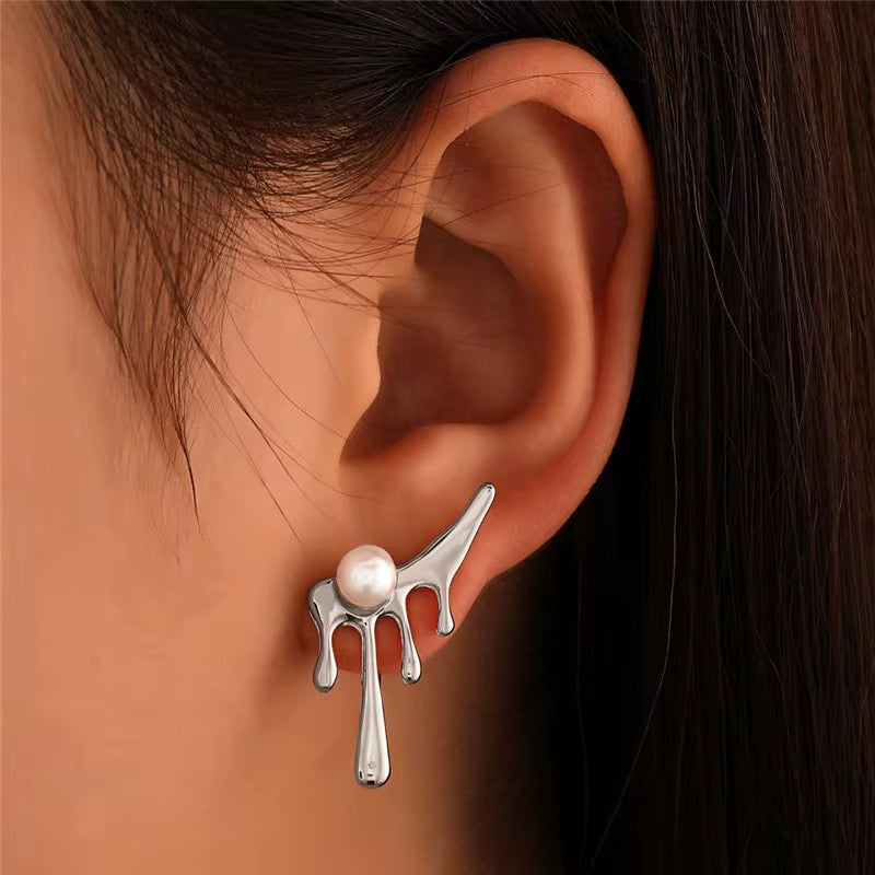 Melted Pearl Earrings - Abstract Statement Earrings