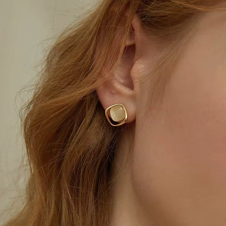 14K Gold Opal Frame Stud Earrings