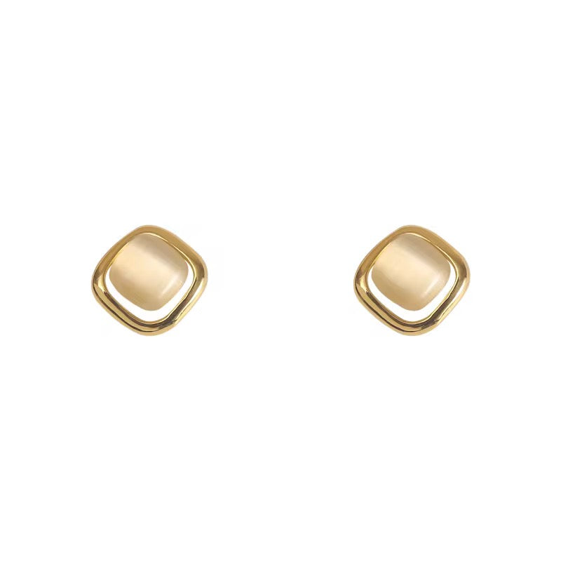 14K Gold Opal Frame Stud Earrings