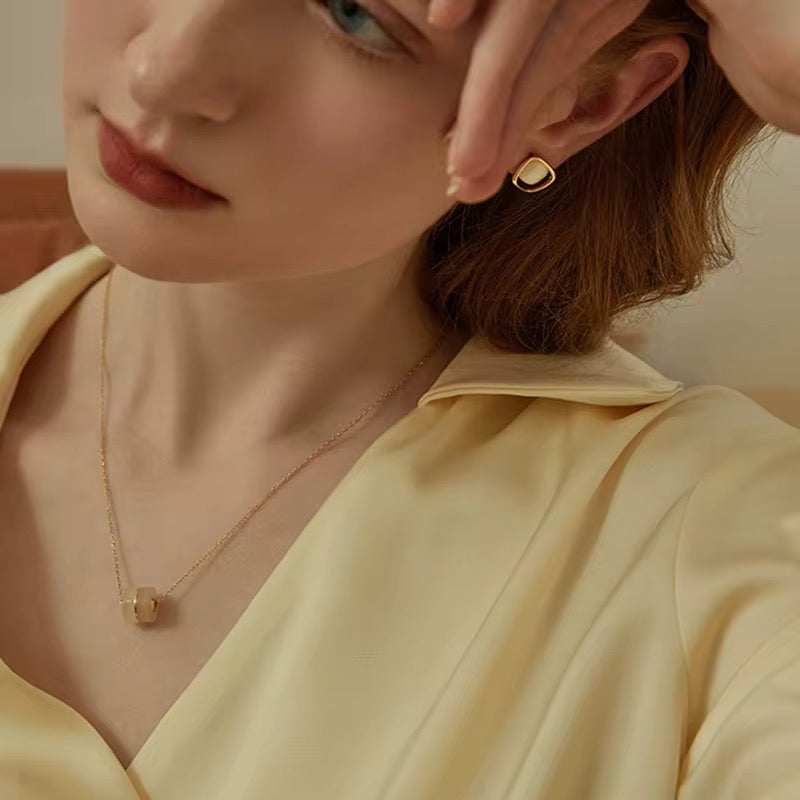 14K Gold Opal Frame Stud Earrings