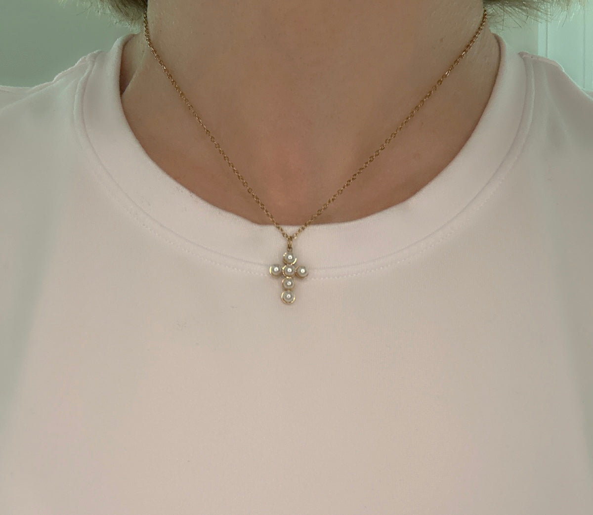 18K Gold Plated Pearl Cross Necklace