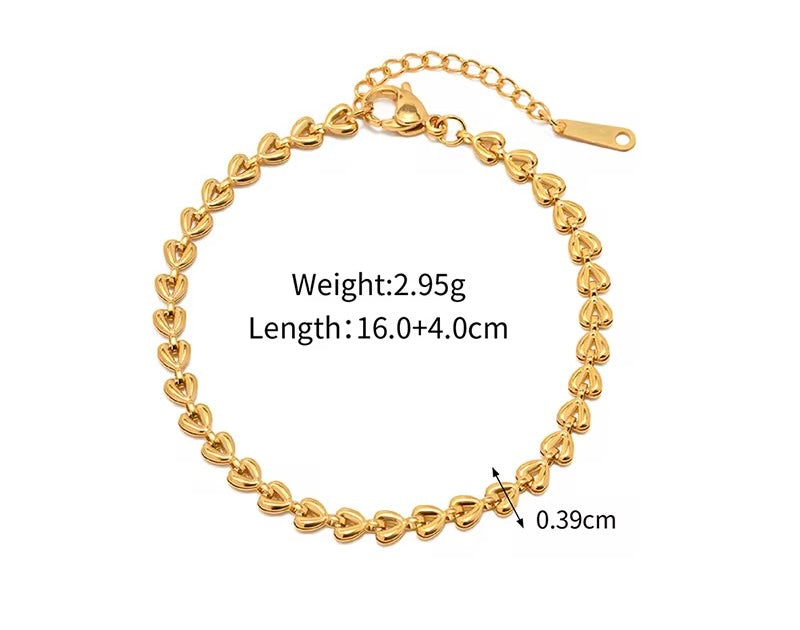 Waterproof Heart Chain Bracelet - 18K Gold Plated Stainless Steel