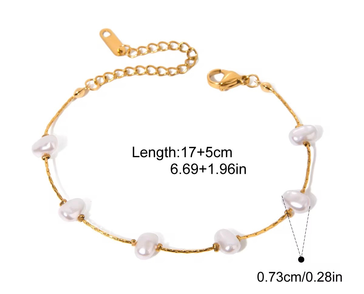 Freshwater Pearl & 18K Gold Beaded Bracelet - Waterproof& Hypoallergenic