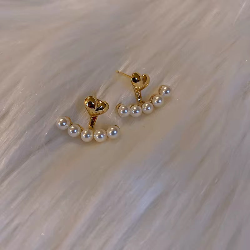 14K Gold Plated Pearl Crown Ear Jacket Earrings