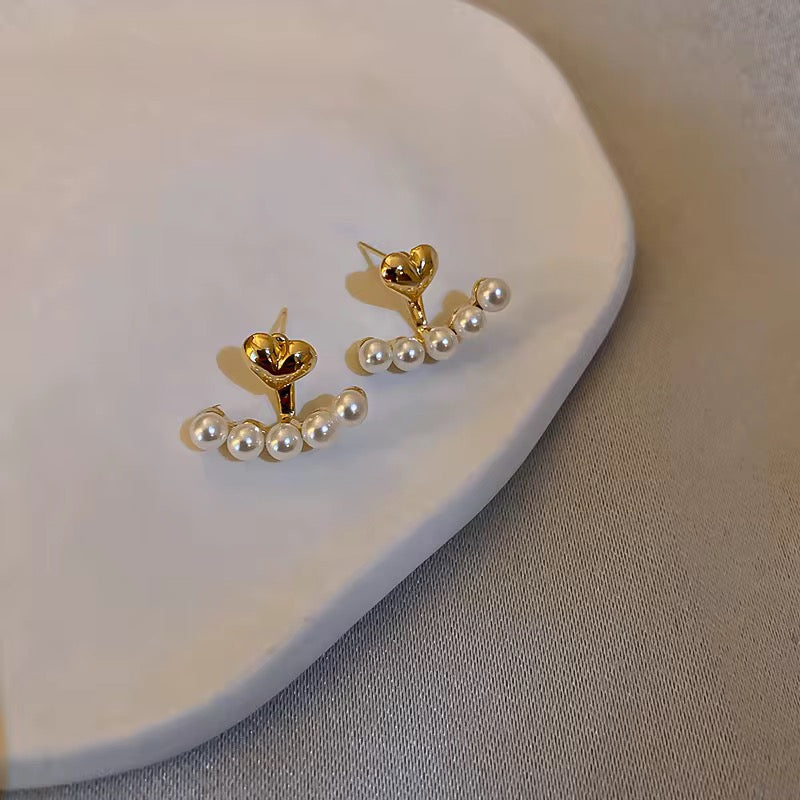 14K Gold Plated Pearl Crown Ear Jacket Earrings