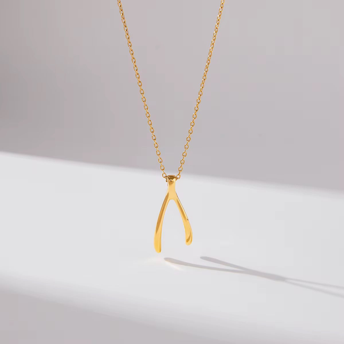 Wishbone Pendant Necklace - Waterproof 18K GoldPlated Stainless Steel