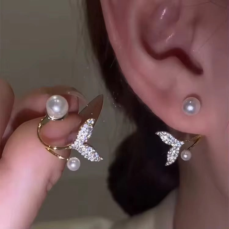 14K Gold Plated Mermaid Tail Ear Jacket with Pearl Accent