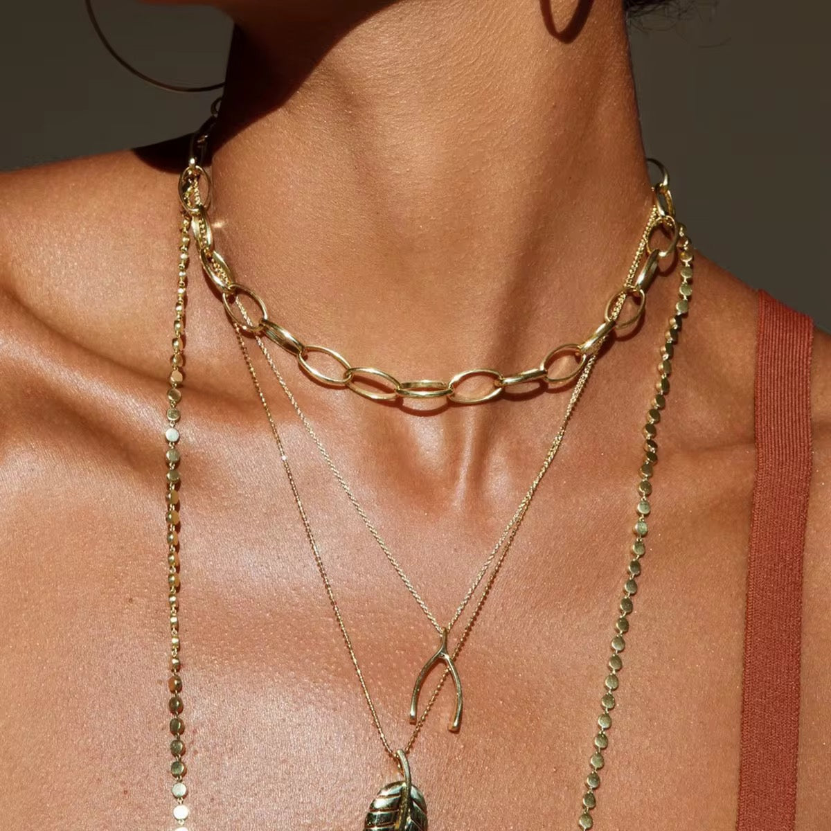 Wishbone Pendant Necklace - Waterproof 18K GoldPlated Stainless Steel