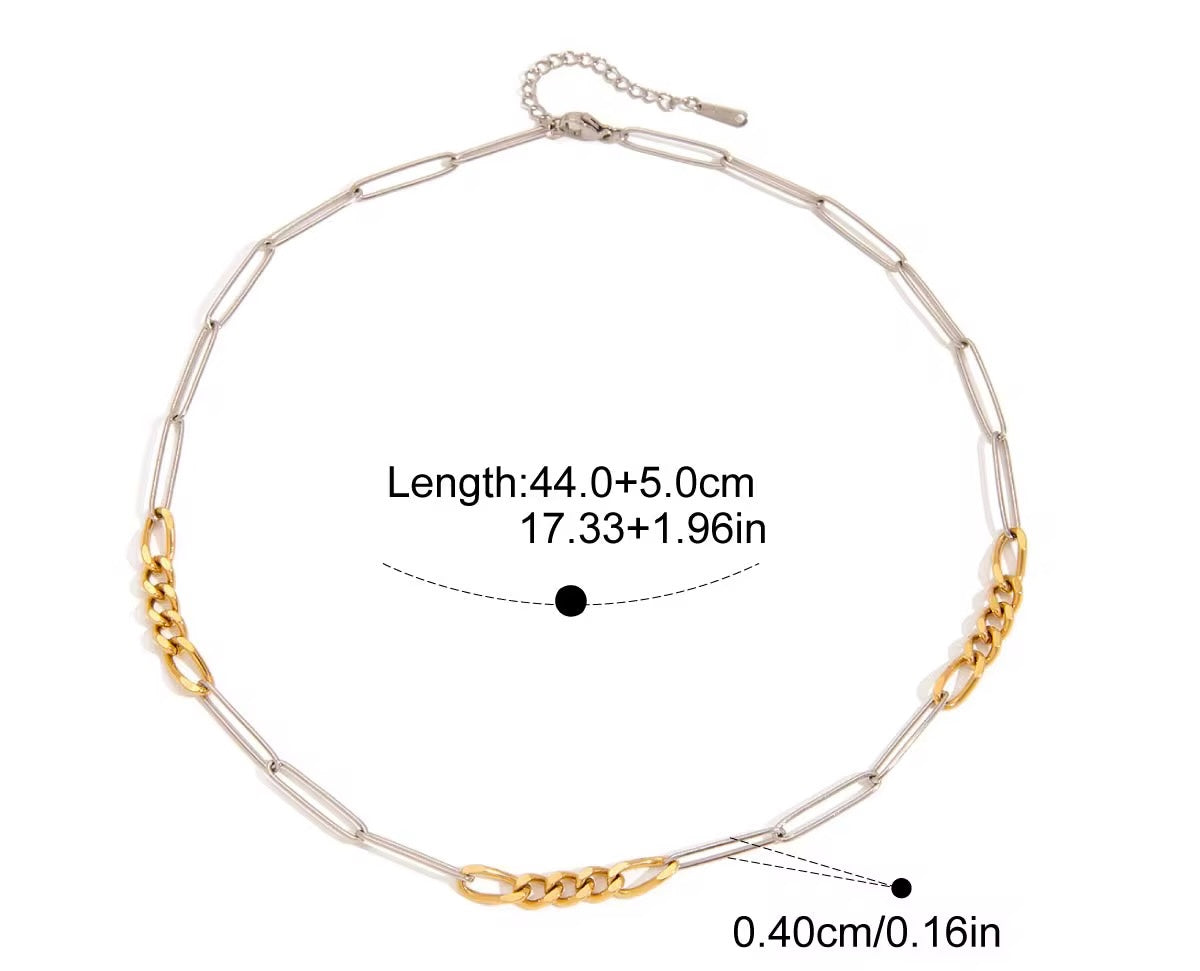 Two-Tone Paperclip Chain Necklace - Waterproof Stainless Steel, Hypoallergenic