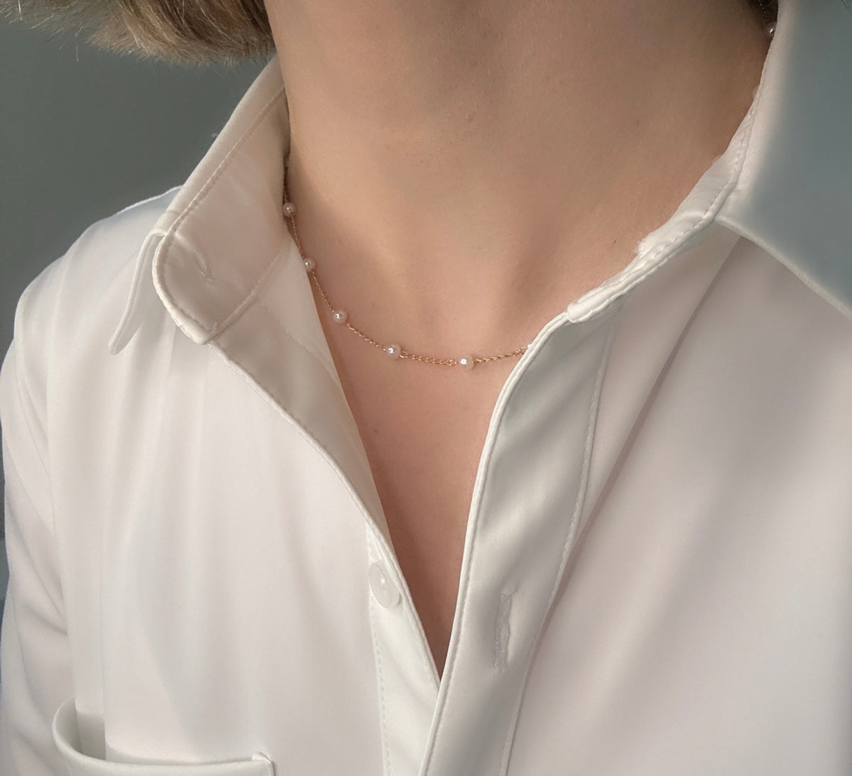 14K Plated Gold Beaded Perl Necklace/ Choker