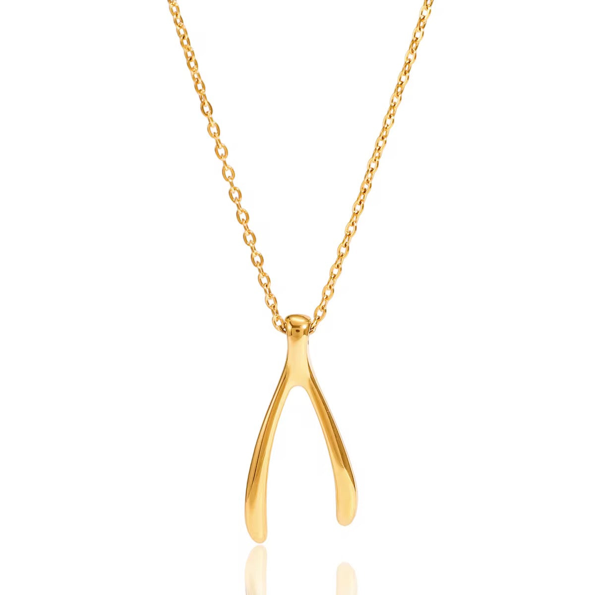 Wishbone Pendant Necklace - Waterproof 18K GoldPlated Stainless Steel