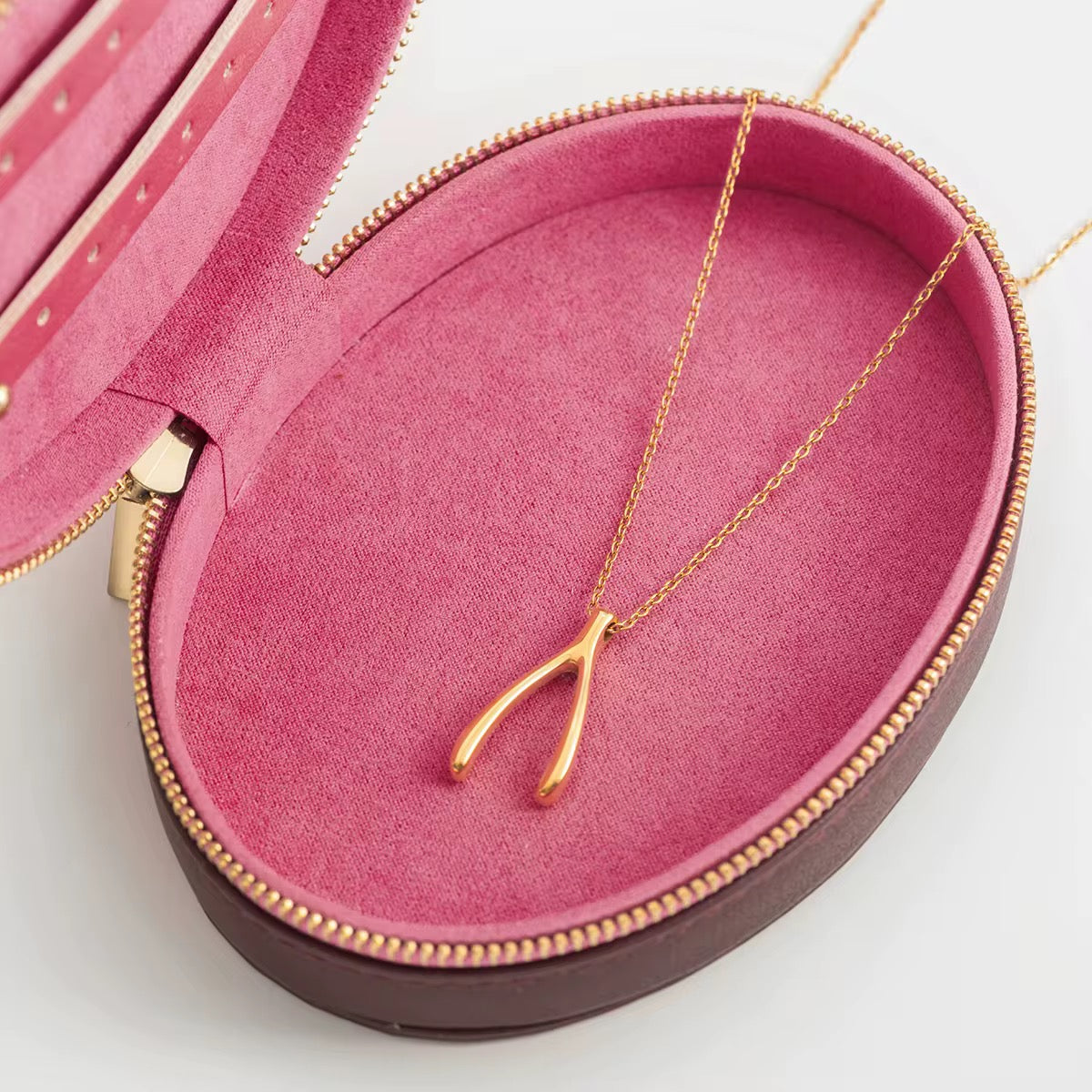 Wishbone Pendant Necklace - Waterproof 18K GoldPlated Stainless Steel