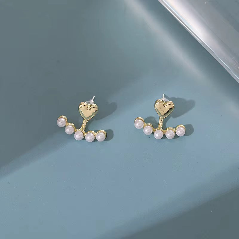14K Gold Plated Pearl Crown Ear Jacket Earrings