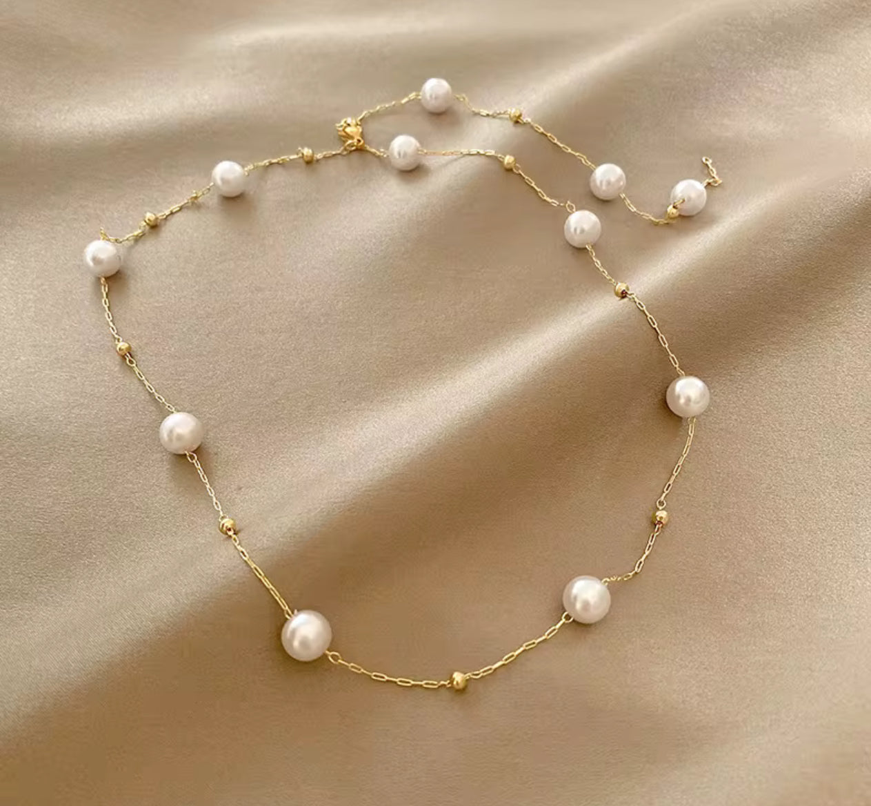 14K Gold-Plated Pearl Station Necklace