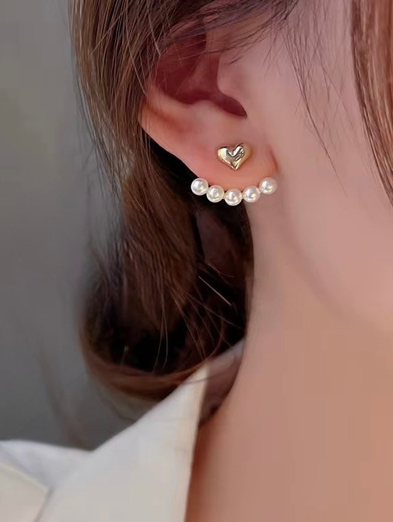 14K Gold Plated Pearl Crown Ear Jacket Earrings