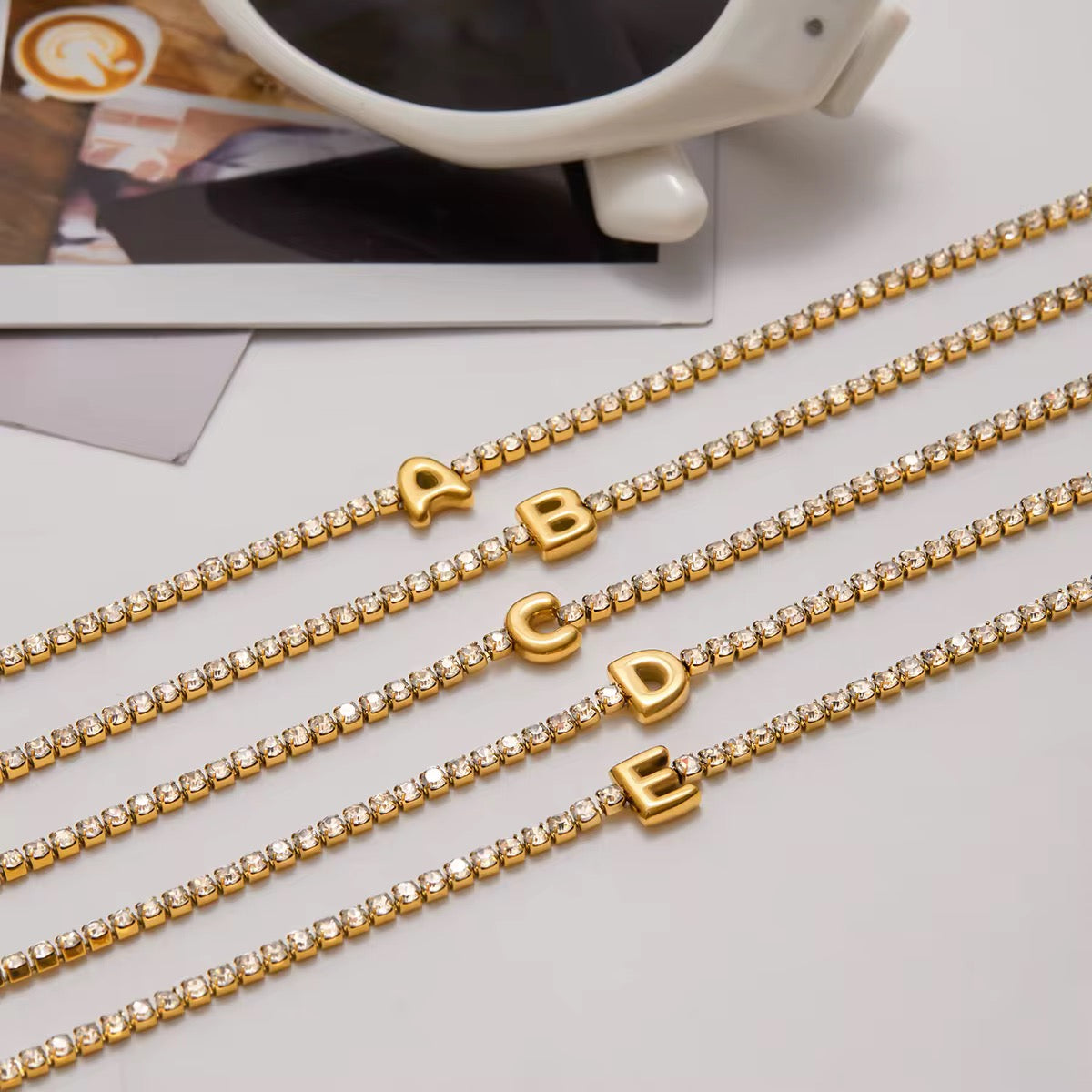 Gold Initial Tennis Bracelet