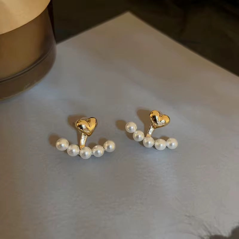 14K Gold Plated Pearl Crown Ear Jacket Earrings