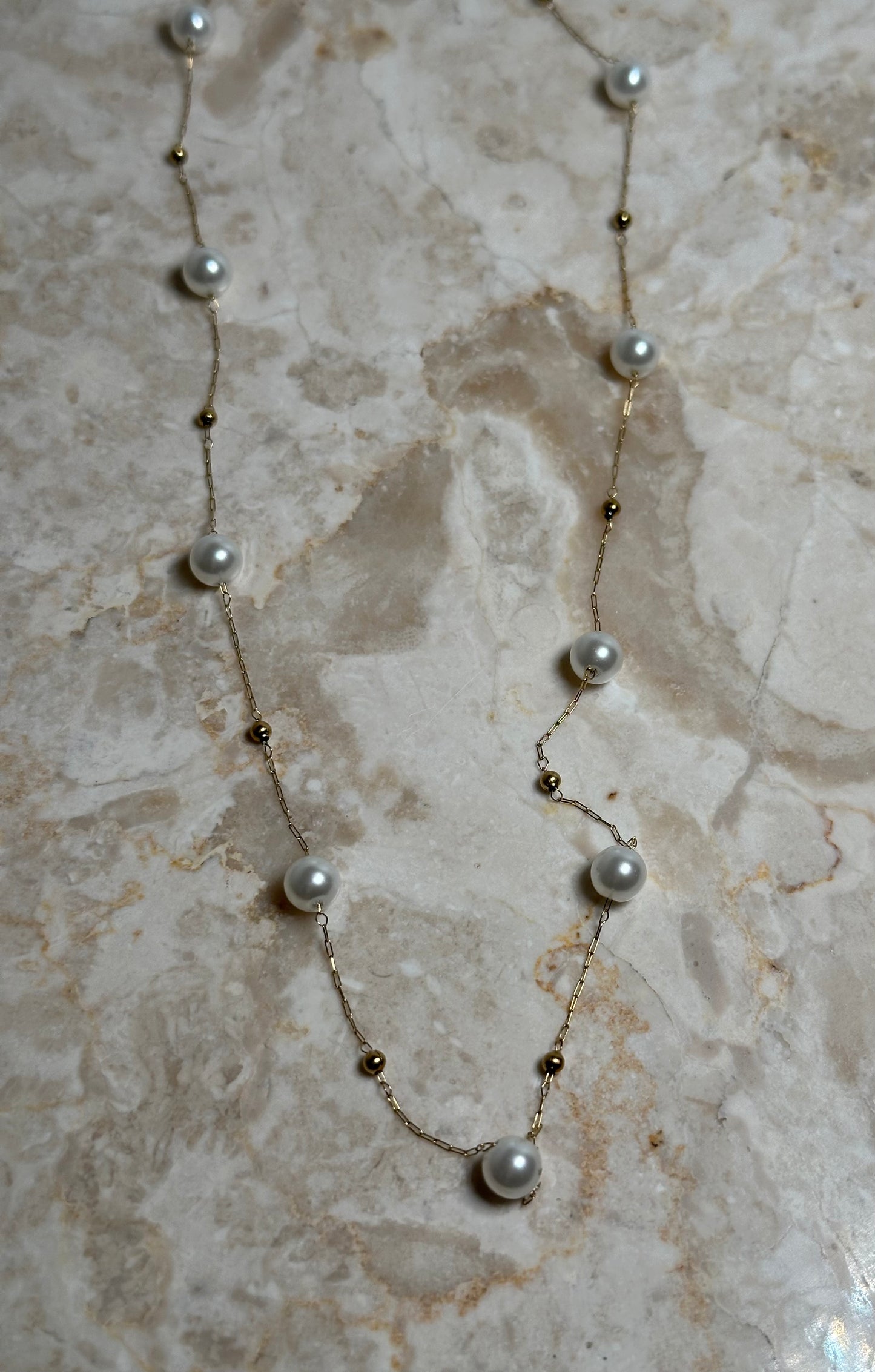 14K Gold-Plated Pearl Station Necklace