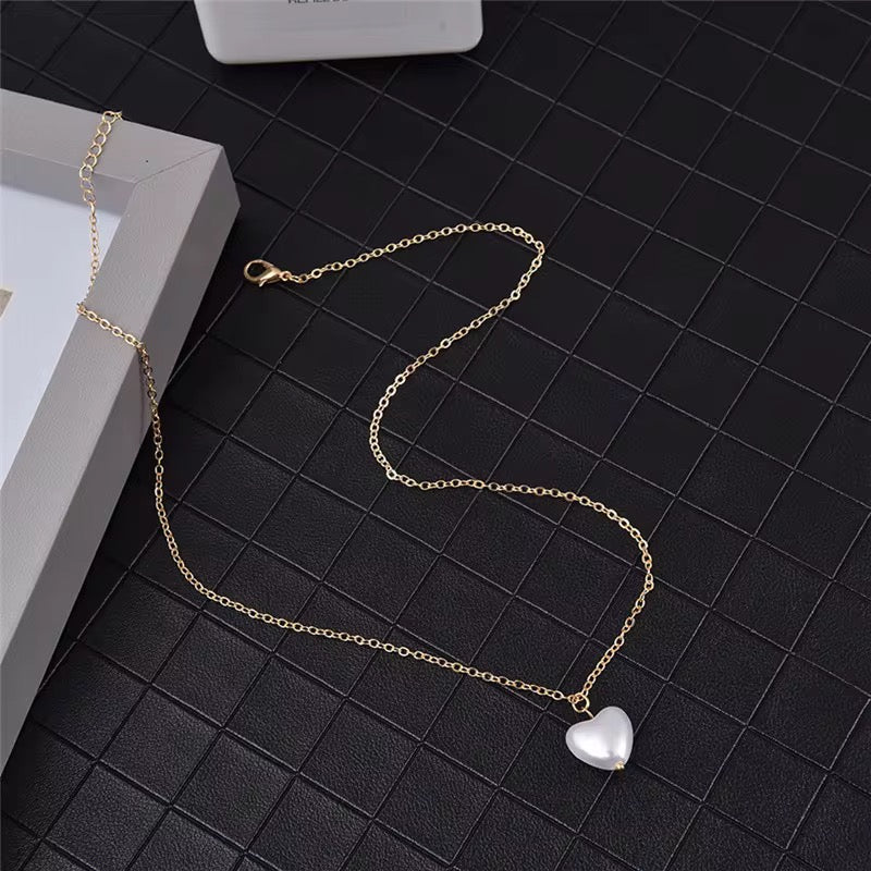 Heart Shaped Pearl Pendant Necklace