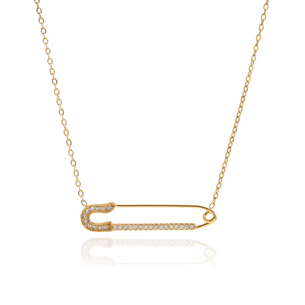 18K Gold Stainless Steel Safety Pin Necklace - Waterproof