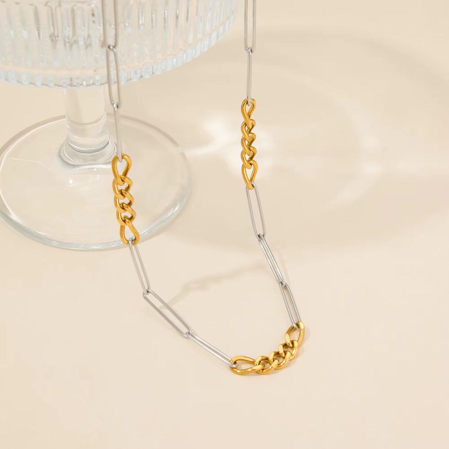 Two-Tone Paperclip Chain Necklace - Waterproof Stainless Steel, Hypoallergenic