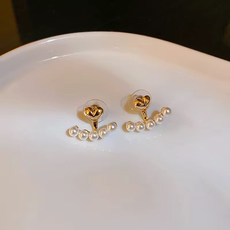 14K Gold Plated Pearl Crown Ear Jacket Earrings