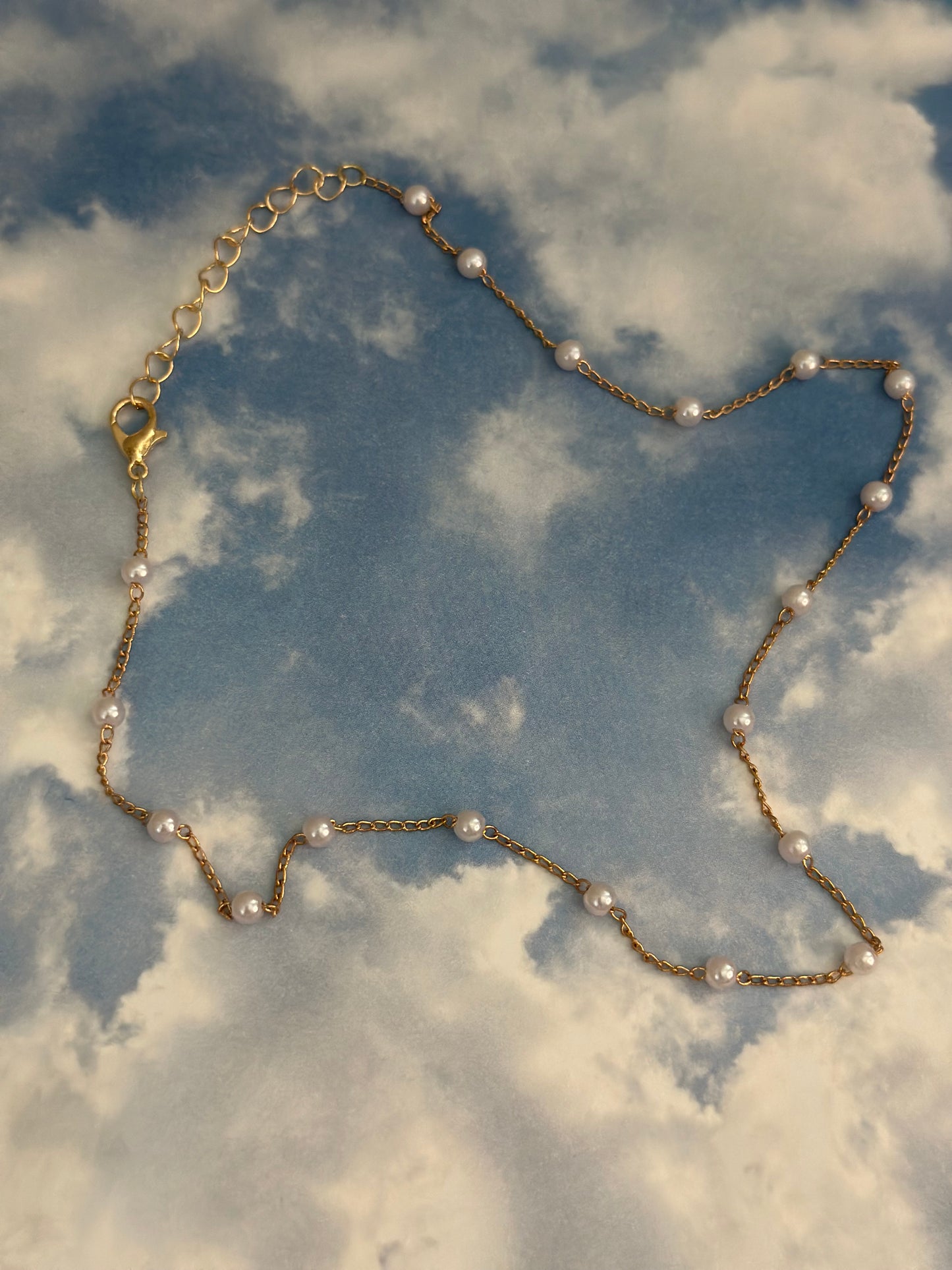 14K Plated Gold Beaded Perl Necklace/ Choker