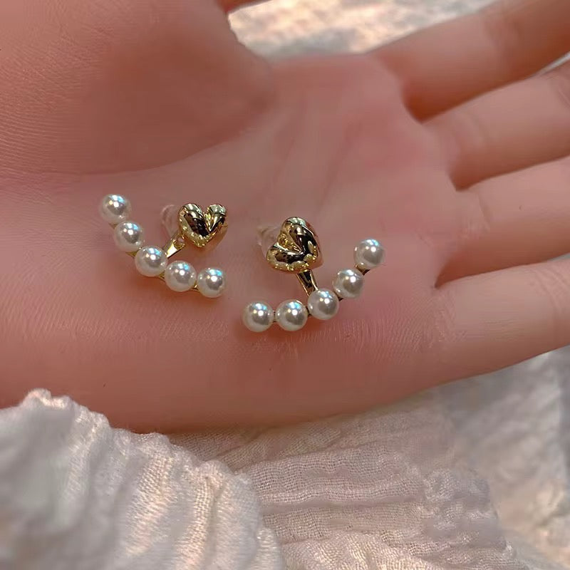 14K Gold Plated Pearl Crown Ear Jacket Earrings