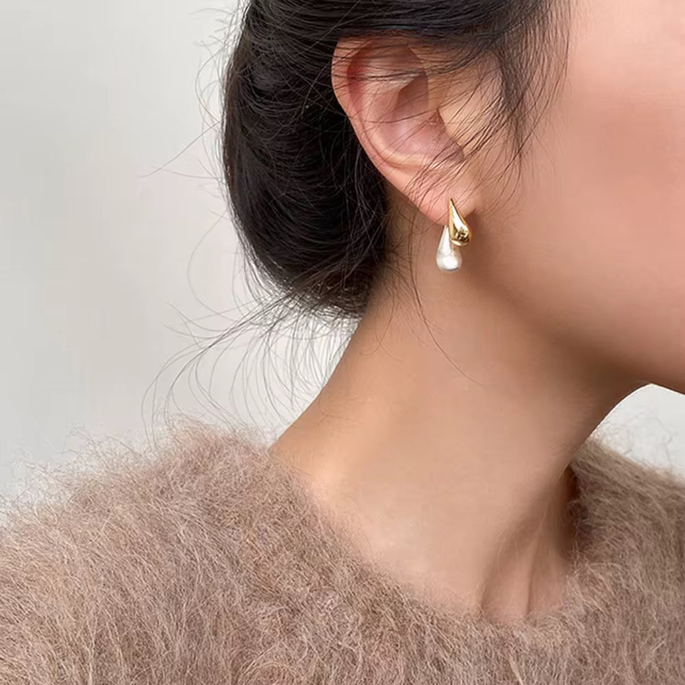 14K Water Drop Earrings Detachable Pearl Accent - 2 Way to Wear