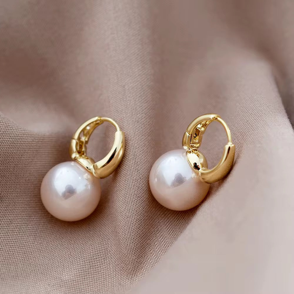 Gold Pearl Hoop Earrings