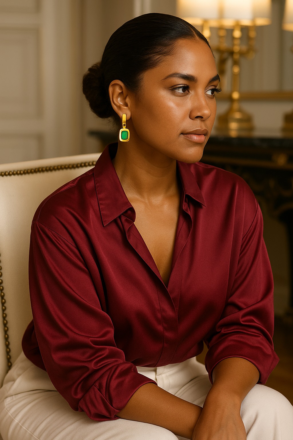 18K Gold Green Crystal Drop Earrings - Emerald Statement Hoops