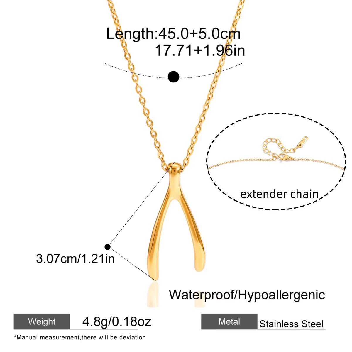 Wishbone Pendant Necklace - Waterproof 18K GoldPlated Stainless Steel