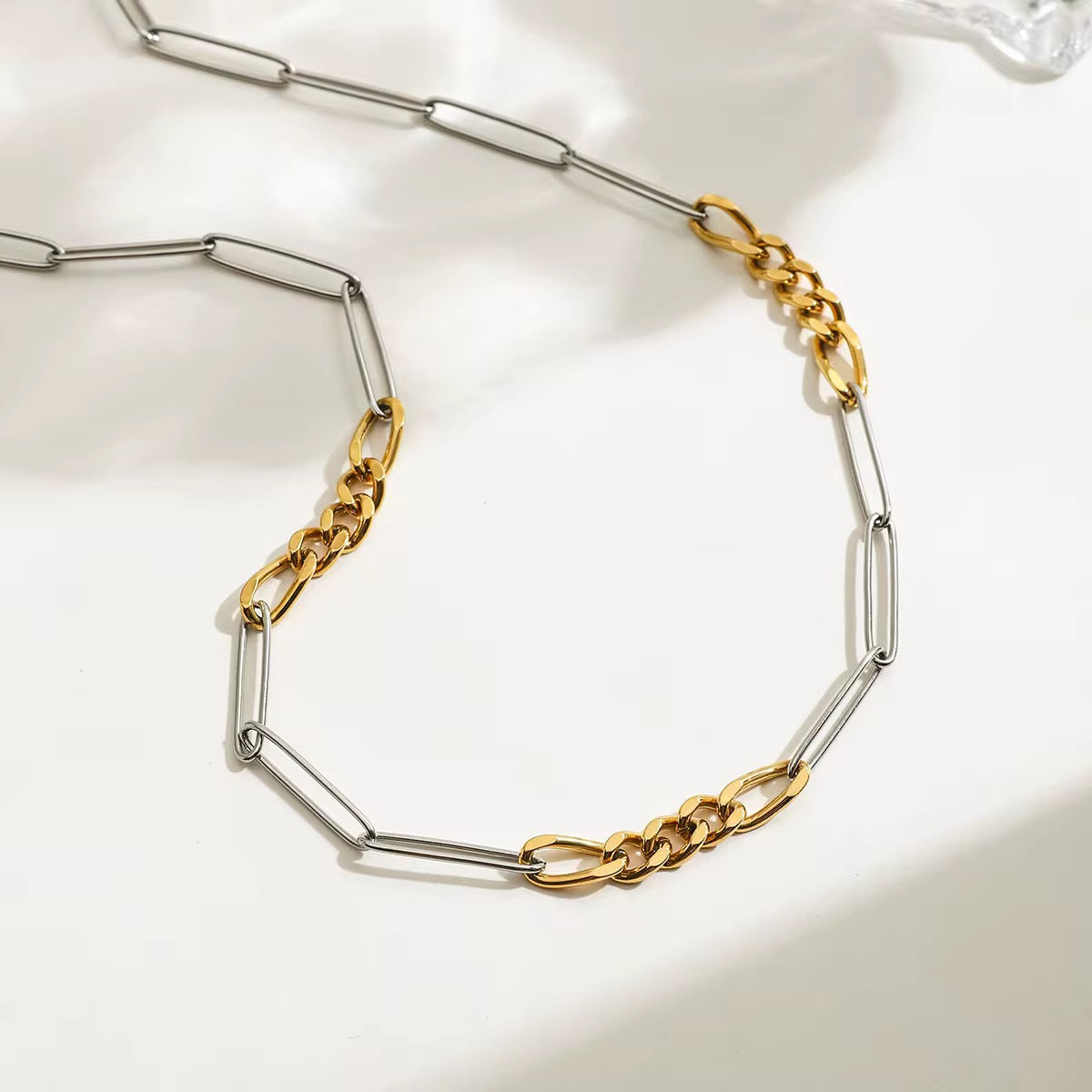 Two-Tone Paperclip Chain Necklace - Waterproof Stainless Steel, Hypoallergenic