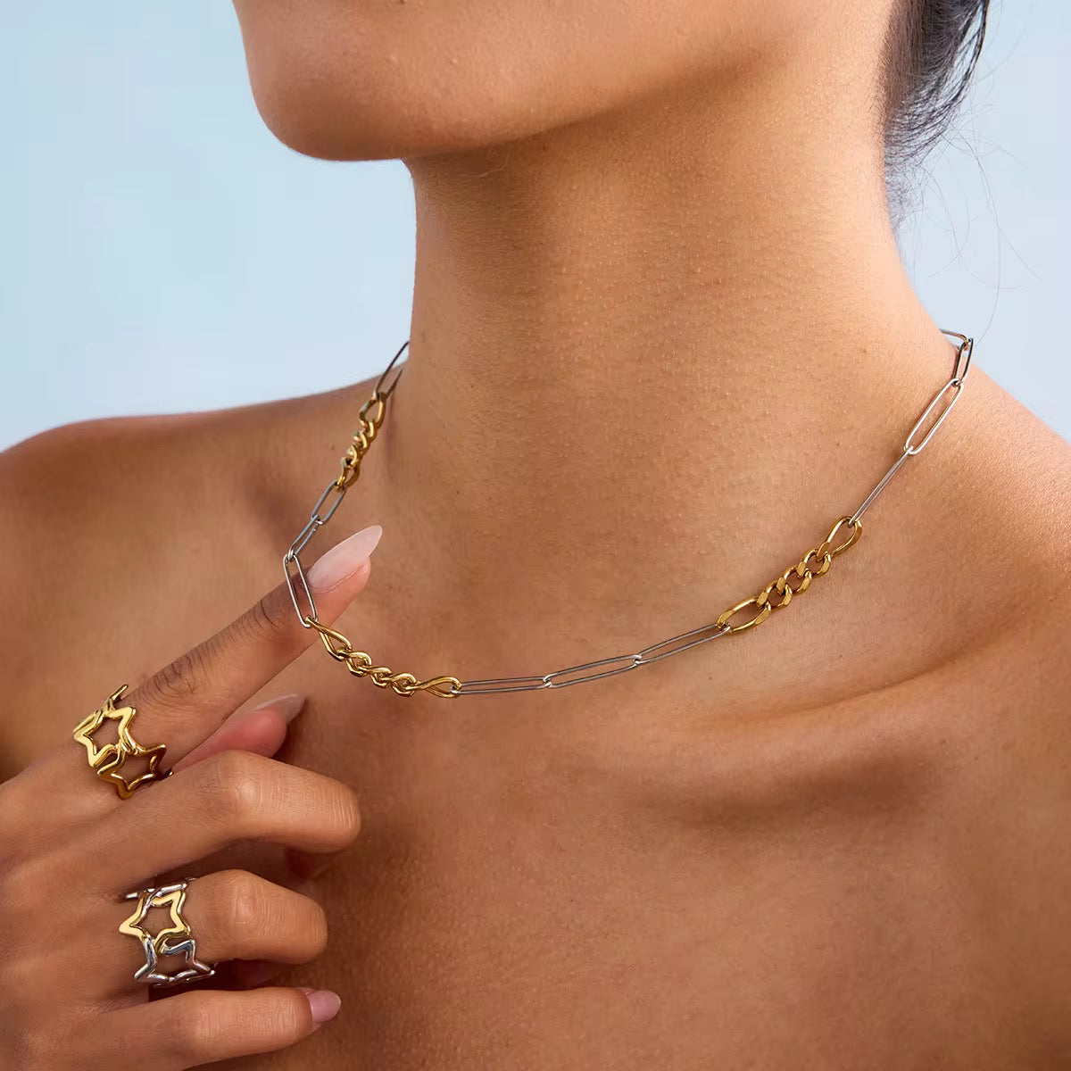 Two-Tone Paperclip Chain Necklace - Waterproof Stainless Steel, Hypoallergenic