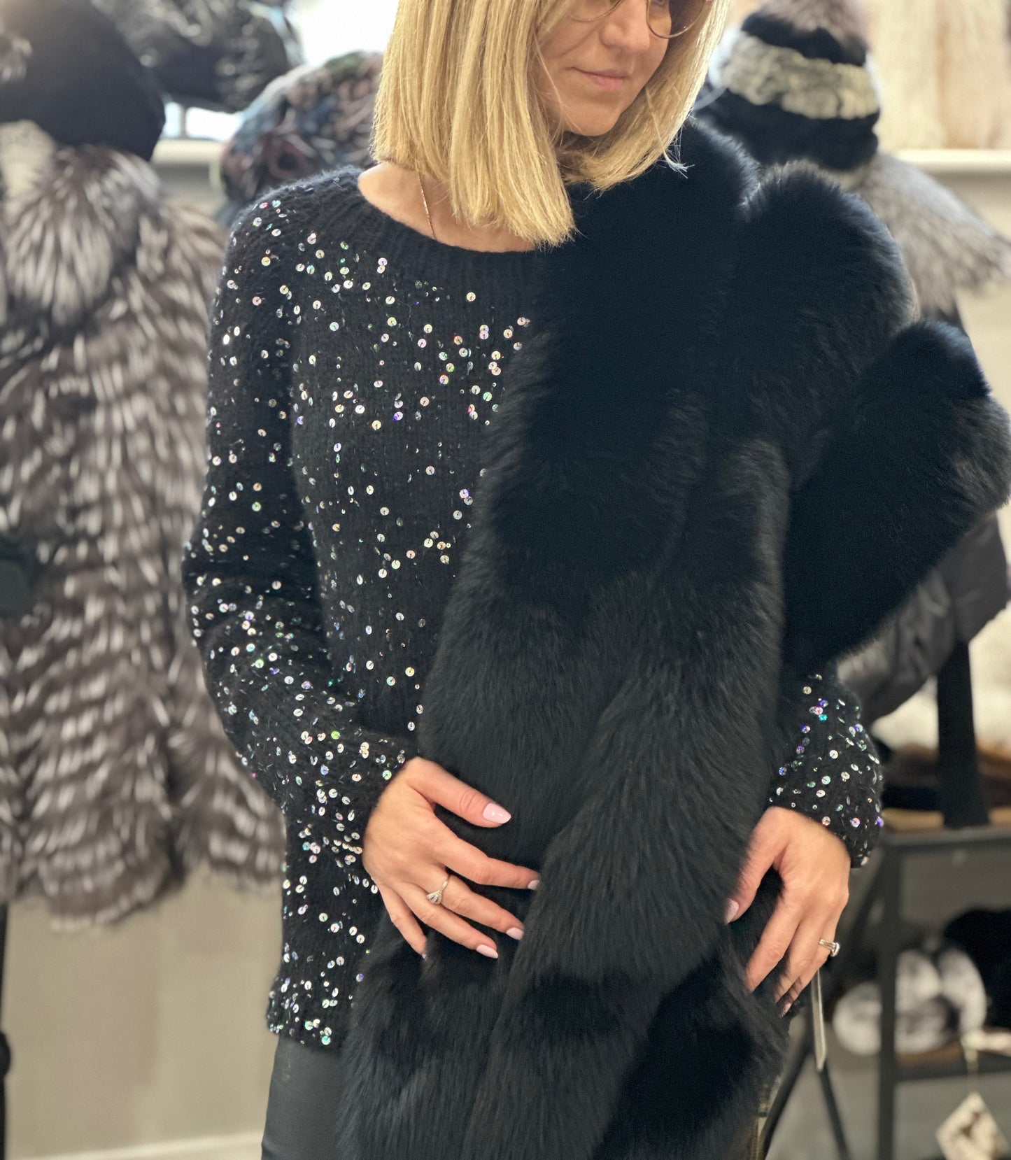 Natural Fox Fur Oversized Wrap / Shawl