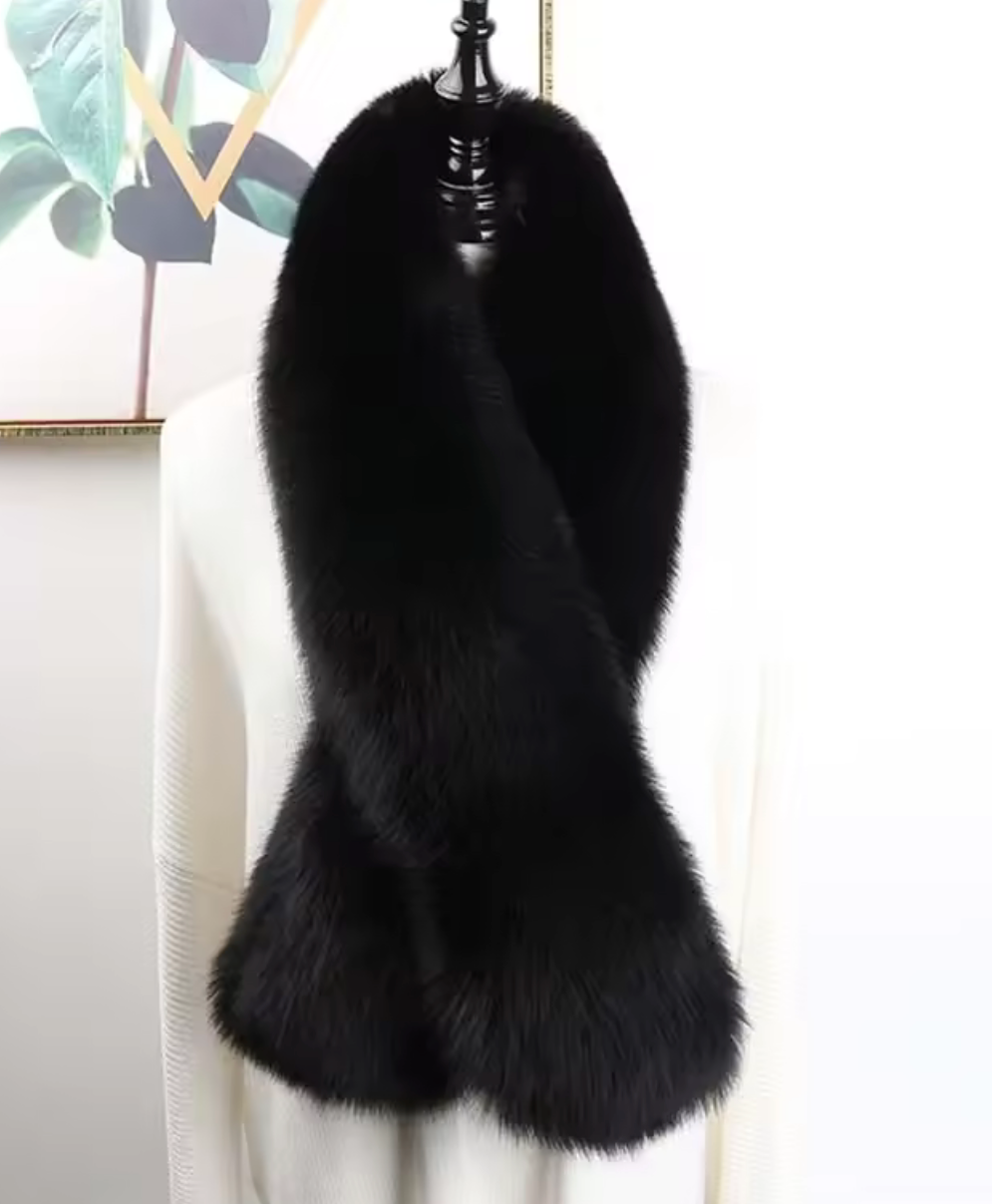 Genuine Silver Fox Fur Scarf Collar – Signature Strap Detail