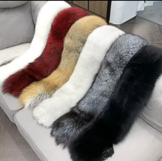 Genuine Silver Fox Fur Scarf Collar – Signature Strap Detail