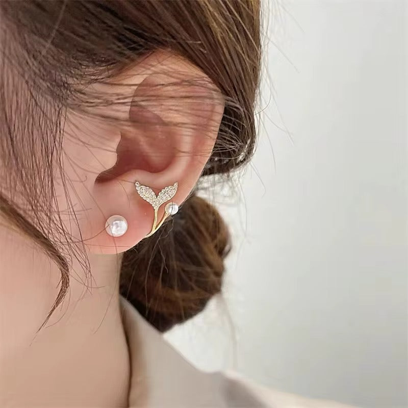 14K Gold Plated Mermaid Tail Ear Jacket with Pearl Accent