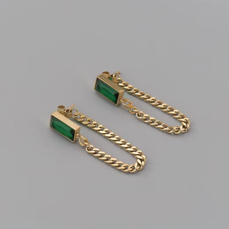 18K Gold Green Crystal Drop Earrings - Emerald Statement Drop Earrings