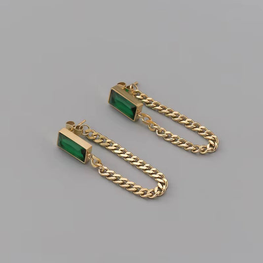 18K Gold Green Crystal Drop Earrings - Emerald Statement Drop Earrings
