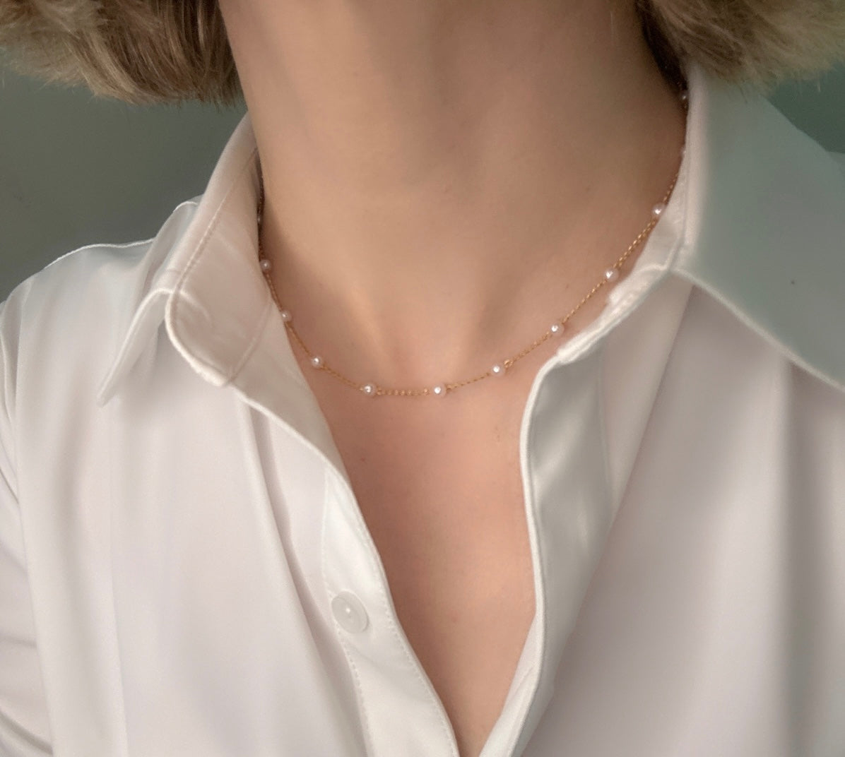 14K Plated Gold Beaded Perl Necklace/ Choker