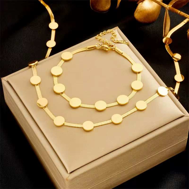 18K Gold Plated Disk Station Necklace
